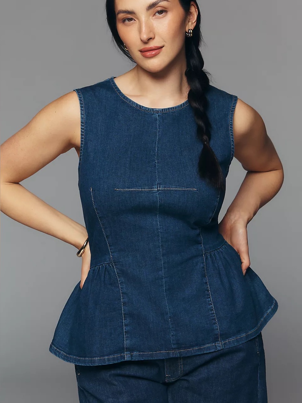 NWT Size 1X - Maeve Denim Peplum Sleeveless Top 98% Cotton (US$ 128)